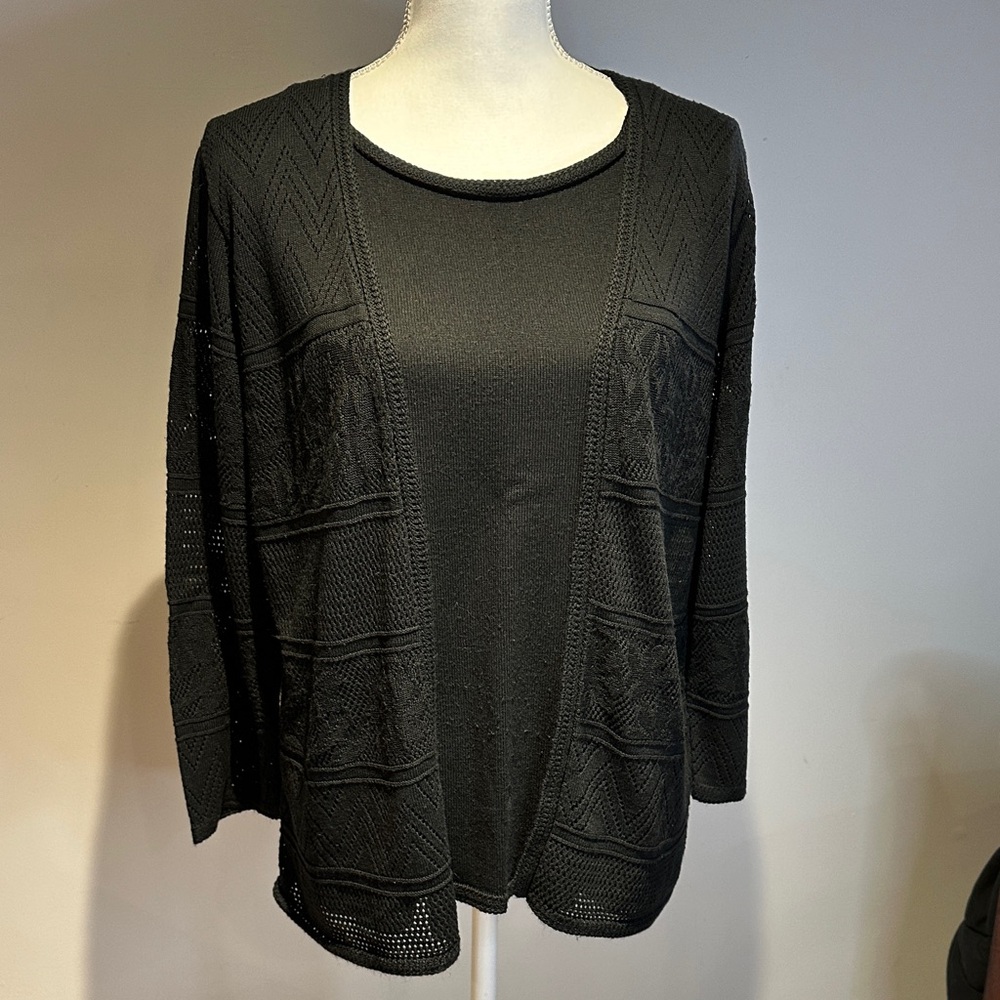 Alfred Dunner Black Open-Front Cardigan